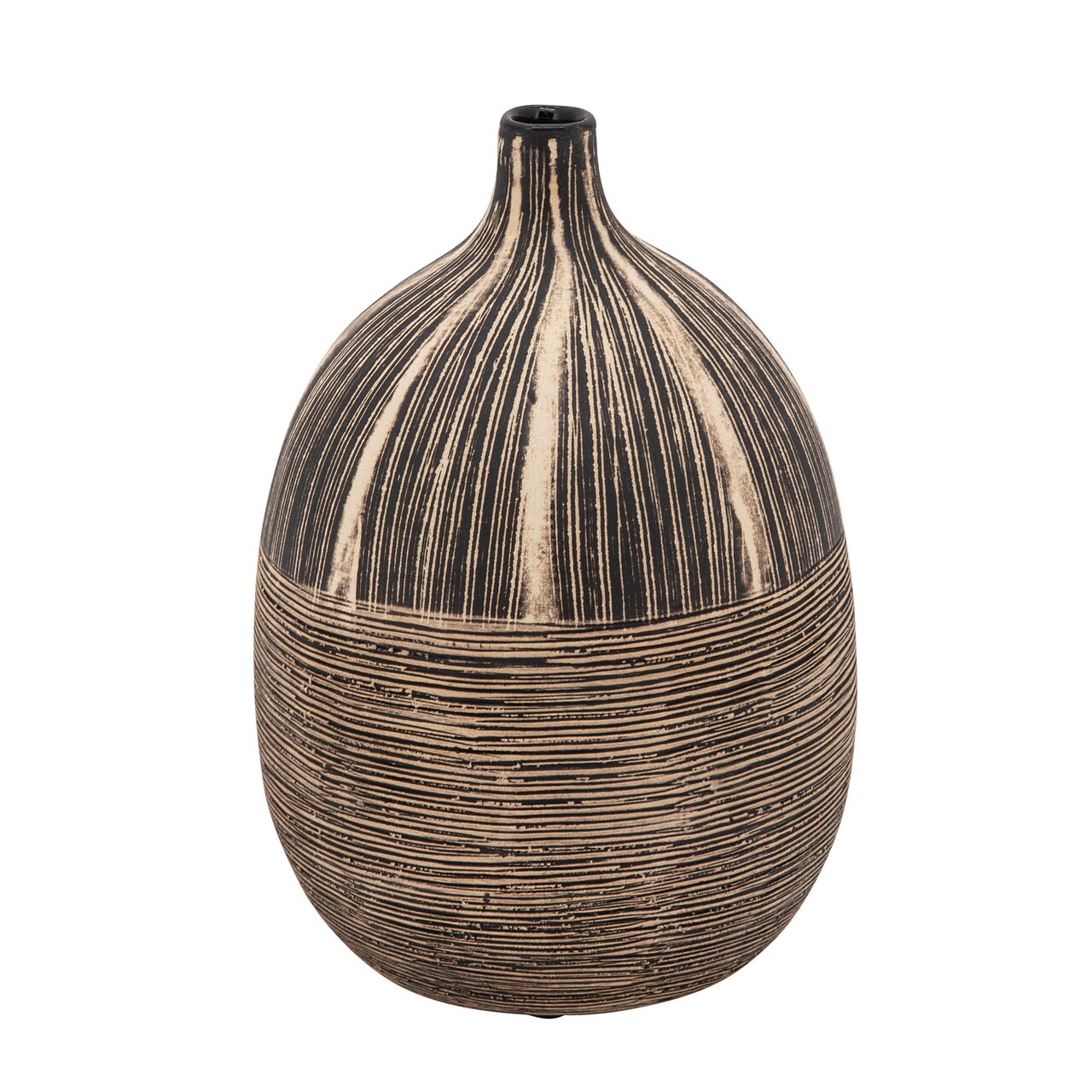 Kingston Living Ceramic Tribal Table Vase - 7" - Brown and Beige